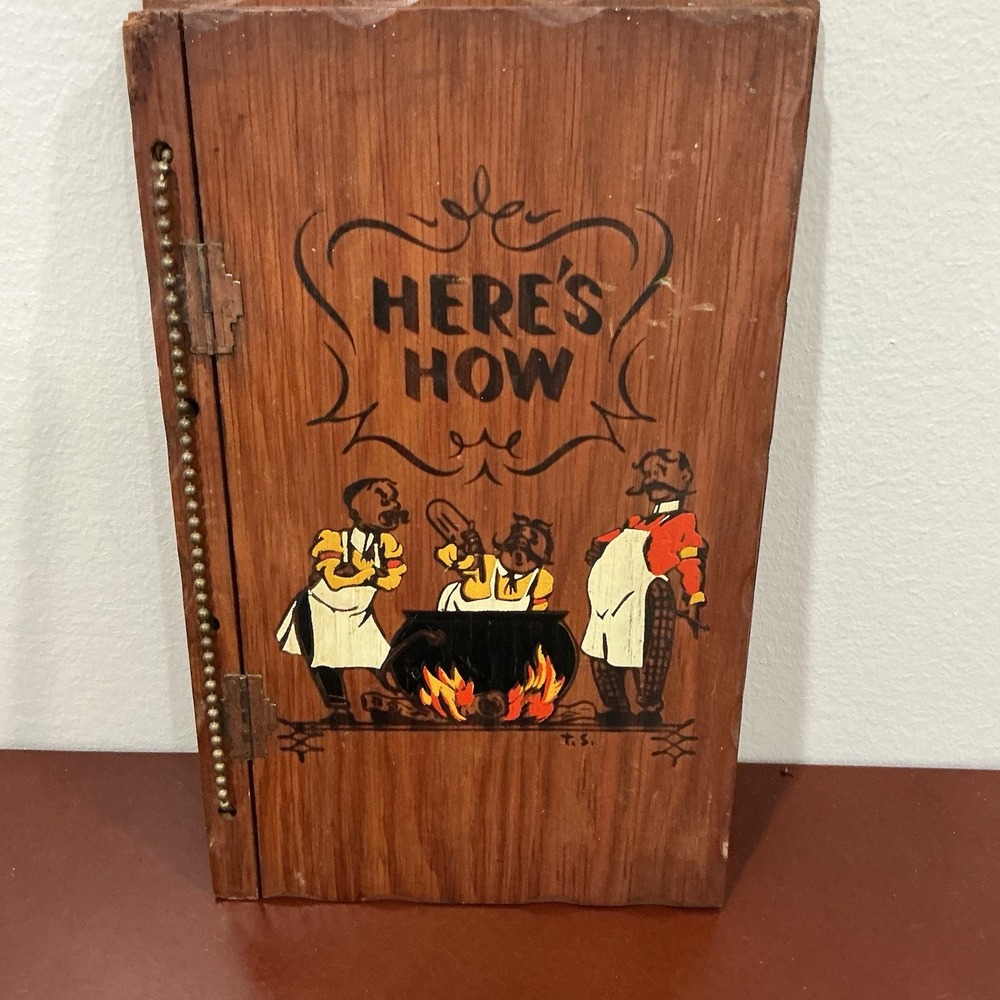 1941 Here's How Mixed Drinks Cocktail Book Wood Cover Whitfield Vintage Mixology
